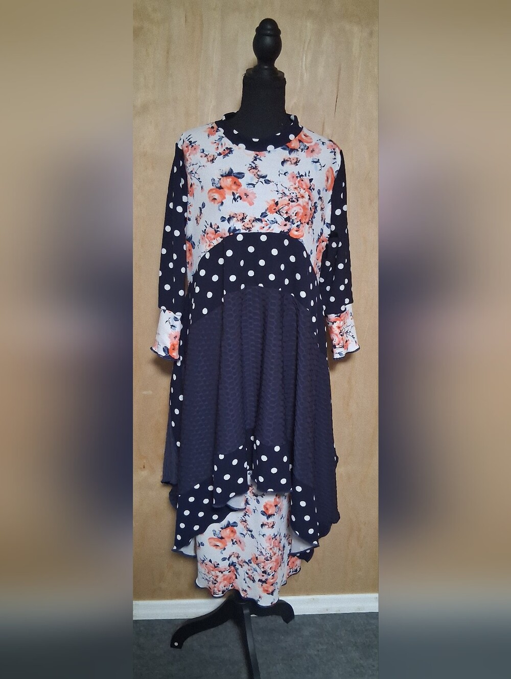 Floral & Polka Dot Navy and White Tiered Women’ 2 Piece Outfit